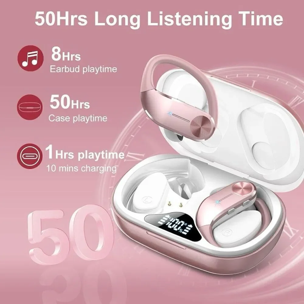 Earbuds Wireless Bluetooth Sports Headphones Waterproof Powerful Bass Pink New